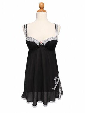Delicates Black Lace Sheer Babydoll Chemise Nightgown Lingerie Women’s M